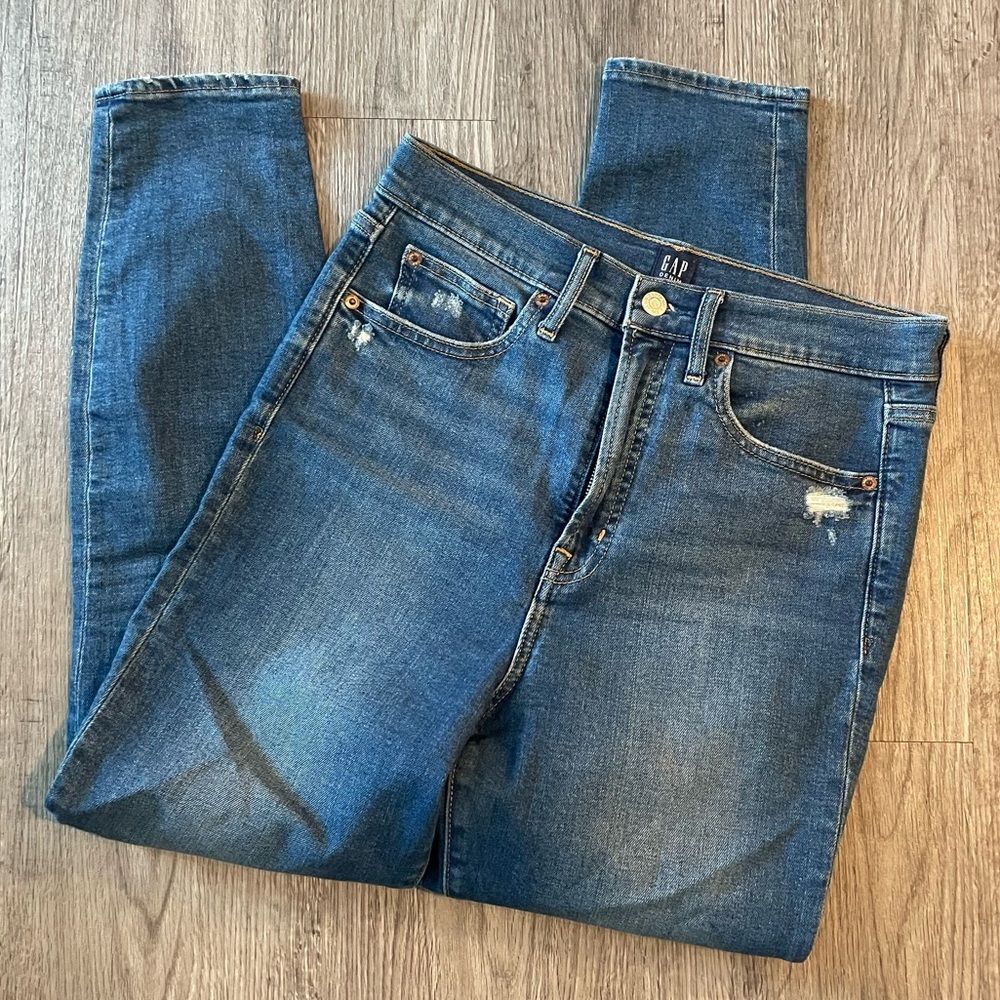 GAP True Skinny Dark Indigo Wash Distressed Jeans